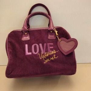 Victoria Secrets purple suede faux paten leather handbag 9 1/2" x 7 1/2"
